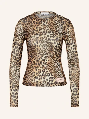 Ganni Koszulka Z Długim Rękawem Z Siateczki braun