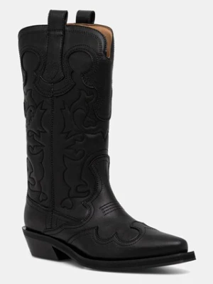 GANNI kowbojki Mid Shaft Embroidered Western Boot damskie kolor czarny na słupku S3110