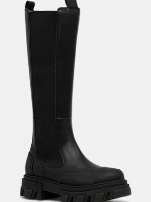 GANNI kozaki Cleated High Chelsea Boot damskie kolor czarny na płaskim obcasie S3240