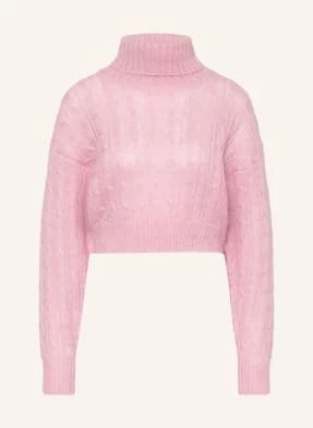 Ganni Krótki Sweter Z Dodatkiem Moheru pink
