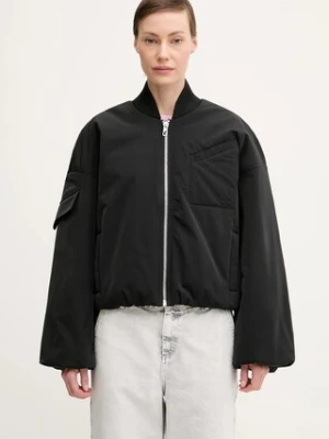 GANNI kurtka Light Twill Oversized Short Bomber kolor czarny przejściowa F9180
