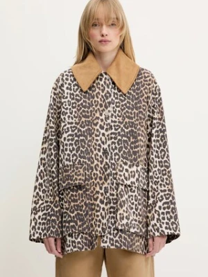 GANNI kurtka Printed Canvas Midi damska kolor brązowy przejściowa W0391