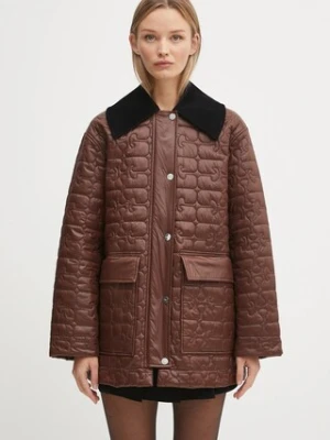 GANNI kurtka Shiny Quilt Midi kolor brązowy przejściowa W0397