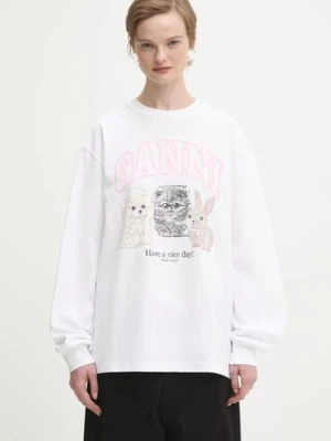GANNI longsleeve bawełniany Re-cut Heavy Jersey Animals kolor biały T4275