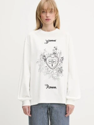 GANNI longsleeve bawełniany Re-cut Heavy Jersey Charm kolor biały T4139