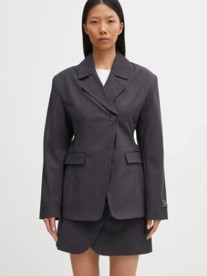 GANNI marynarka Stretch Stripe kolor szary dwurzędowa wzorzysta W0578