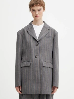 GANNI marynarka z dodatkiem wełny A1020040 kolor szary jednorzędowa A1020040