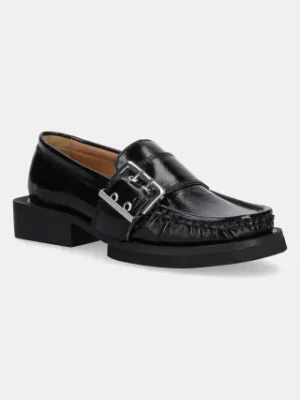 GANNI mokasyny Feminine Buckle Loafer Naplack damskie kolor czarny na płaskim obcasie S2534