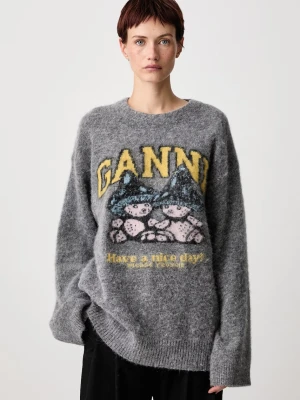 GANNI Mushroom Teddy sweter z wełną damski