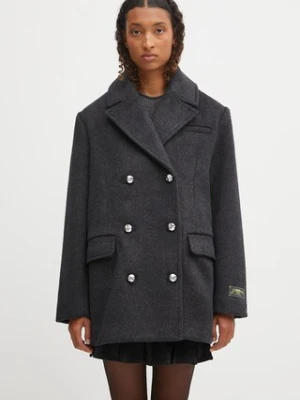 GANNI płaszcz z dodatkiem wełny Double Faced Wool Doublebreasted Blazer kolor szary W0567