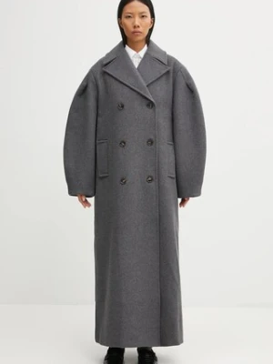 GANNI płaszcz z dodatkiem wełny Peacoat Wool Long kolor szary W0929