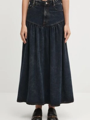 GANNI spódnica jeansowa Light Denim Long kolor granatowy maxi rozkloszowana J1759