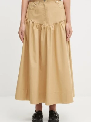 GANNI spódnica z domieszką lnu Classic Summer Suiting Long kolor zielony maxi rozkloszowana W0620