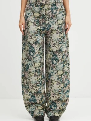 GANNI spodnie Tapestry Jacquard damskie kolor zielony szerokie high waist W0777