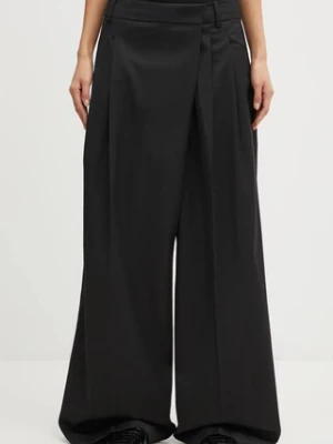 GANNI spodnie z dodatkiem wełny Calendered Wool Mid Waist damskie kolor czarny szerokie high waist W0799