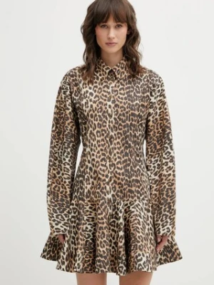 GANNI sukienka kolor beżowy mini rozkloszowana A1030184