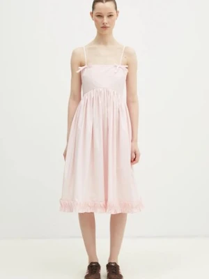 GANNI sukienka bawełniana Cotton Poplin Strap kolor różowy mini rozkloszowana W0325