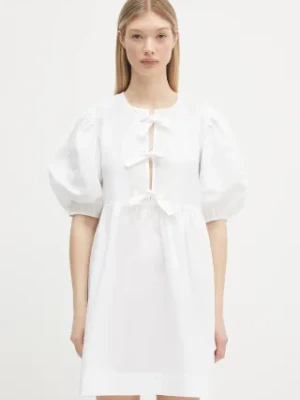 GANNI sukienka bawełniana Cotton Poplin Tie String Mini kolor biały mini rozkloszowana F9170
