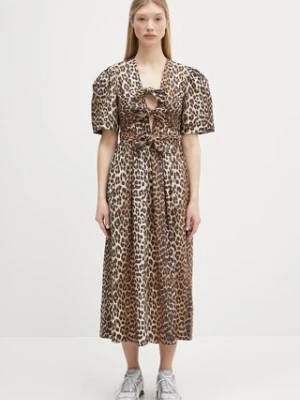GANNI sukienka bawełniana Printed Cotton Tie Strap Midi