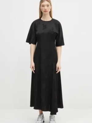GANNI sukienka Fluid Satin Jacquard Slit Long kolor czarny maxi prosta W0255