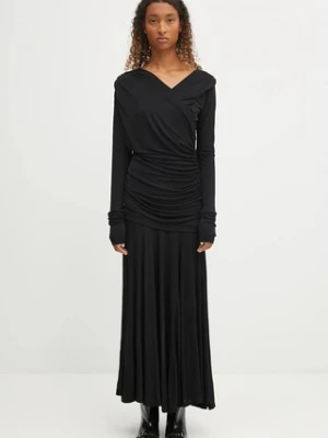 GANNI sukienka Interlock Jersey Crossover Ruched Long kolor czarny maxi rozkloszowana T4213