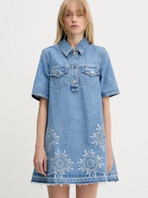 GANNI sukienka jeansowa Broderie Anglaise Denim Mini kolor niebieski mini rozkloszowana J1694