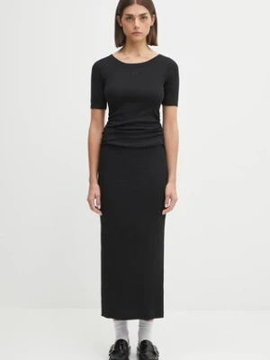 GANNI sukienka Soft Cotton Rib kolor czarny maxi prosta T4146