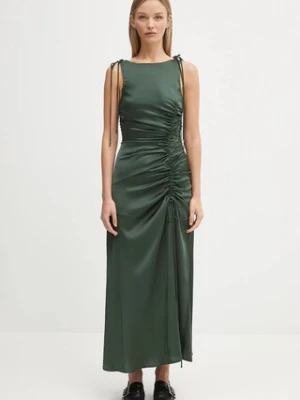GANNI sukienka Solid Stretch Satin Gathered Long kolor zielony maxi dopasowana W0739