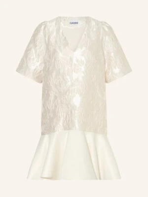 Ganni Sukienka Z Mieszanki Materiałów Z Falbanami beige