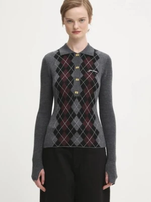 GANNI sweter wełniany Fine Merino Jacquard damski kolor szary lekki K2314