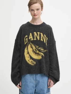 GANNI sweter z dodatkiem wełny Fine Brushed Alpaca Banana Oversized damski kolor szary lekki K2516