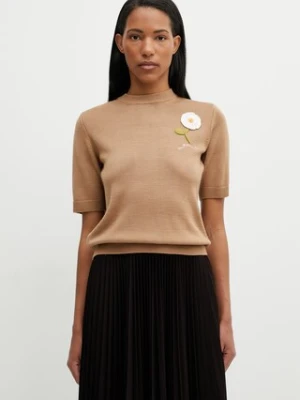 GANNI sweter z krótkim rękawem damski z wełną