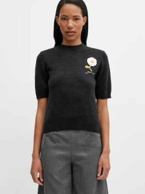 GANNI sweter z krótkim rękawem z wełny damski