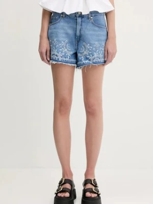 GANNI szorty jeansowe Broderie Anglaise Denim damskie kolor niebieski gładkie high waist J1678
