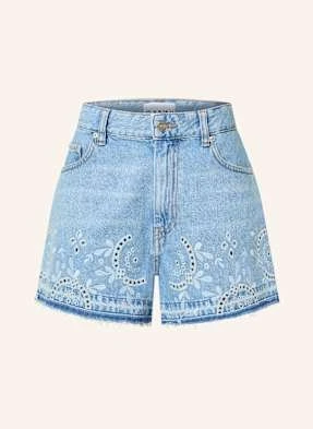 Ganni Szorty Jeansowe Z Dziurkowaną Koronką blau