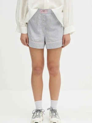 GANNI szorty Yarn Dyed Stripe Elasticated damskie kolor niebieski wzorzyste high waist W0388