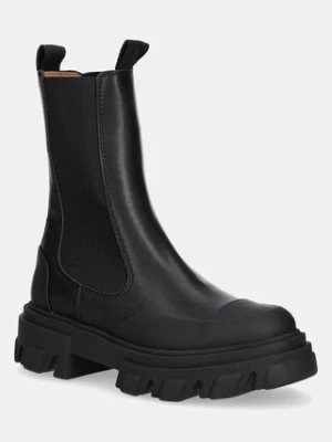 GANNI sztyblety Cleated Low Chelsea Boot damskie kolor czarny na płaskim obcasie S3238