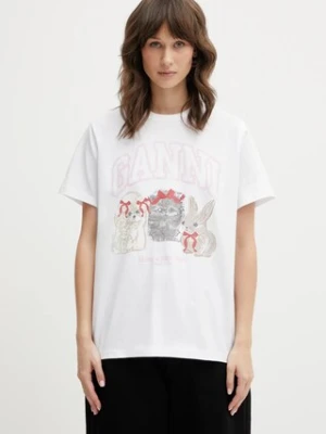 GANNI t-shirt bawełniany A1050029 damski kolor biały A1050029