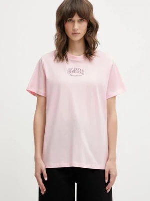 GANNI t-shirt bawełniany A1050057 damski kolor różowy A1050057