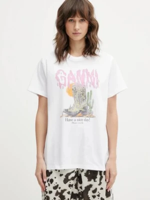 GANNI t-shirt bawełniany A1050075 damski kolor biały A1050075