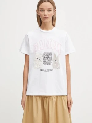 GANNI t-shirt bawełniany Basic Cotton Jersey Animals Relaxed damski kolor biały T4376
