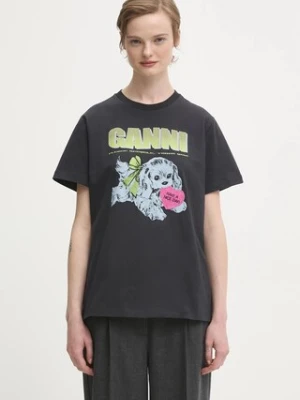 GANNI t-shirt bawełniany Basic Cotton Jersey Neon Puppy kolor szary z nadrukiem T4333