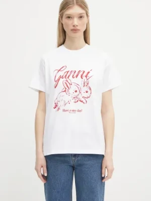 GANNI t-shirt bawełniany Basic Jersey Bunnies Relaxed damski kolor biały T3994