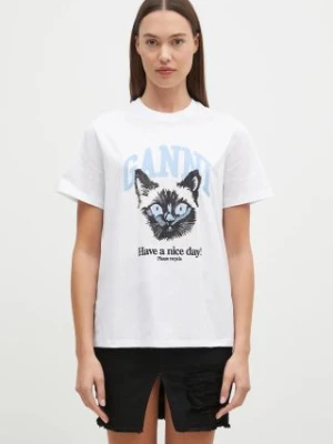 GANNI t-shirt bawełniany Basic Jersey Cat damski kolor biały T4005