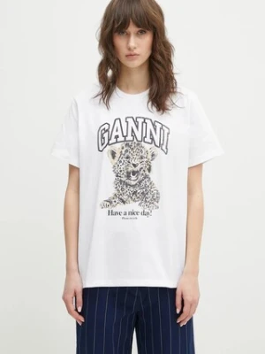 GANNI t-shirt bawełniany Basic Jersey Leopard Relaxed damski kolor biały T4124