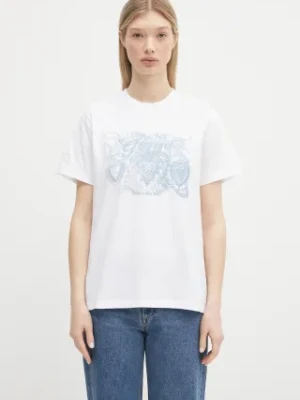 Zdjęcie produktu GANNI t-shirt bawełniany Basic Jersey Tattoo Lace Relaxed damski kolor biały T4158