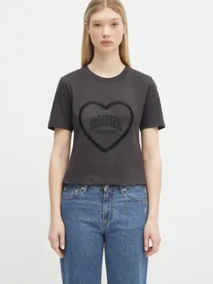 GANNI t-shirt bawełniany Heavy Cotton Heart Small damski kolor szary T4178