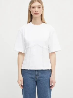 GANNI t-shirt bawełniany Heavy Cotton Tie Back Waisted damski kolor biały T4149