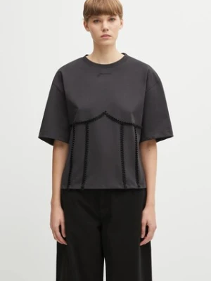 GANNI t-shirt bawełniany Heavy Cotton Tie Back Waisted damski kolor szary T4179