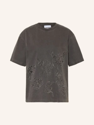 Ganni T-Shirt Z Koronką grau CZIEMNOSZARY